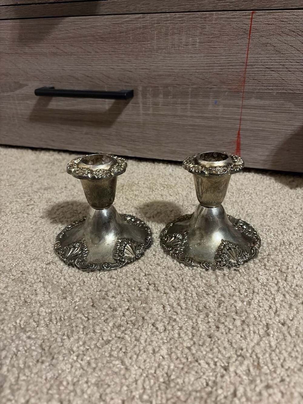 Godinger Silver Plated Ornate Baroque Style Candlestick Holders - Set of 2